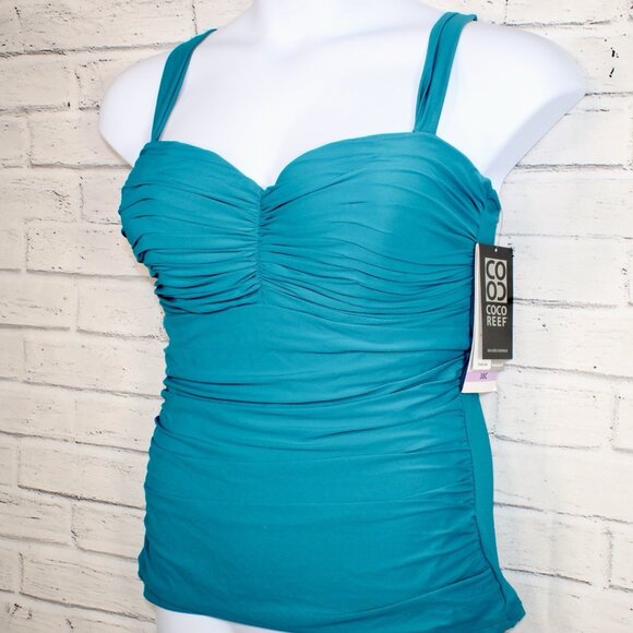 Coco Reef Charisma Underwire Shirred Bandeau Tankini Top Teal Cove Size 38C NWT - Picture 6 of 8